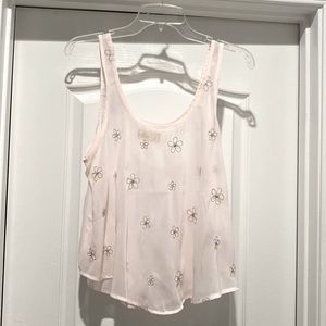 Pink Sheer Hollister Top with Silver threaded florals